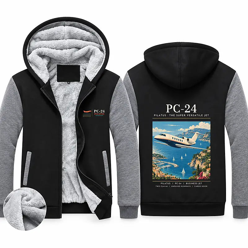 Pilatus PC-24 Zipped Sweatshirts - Poster - Black & Gray