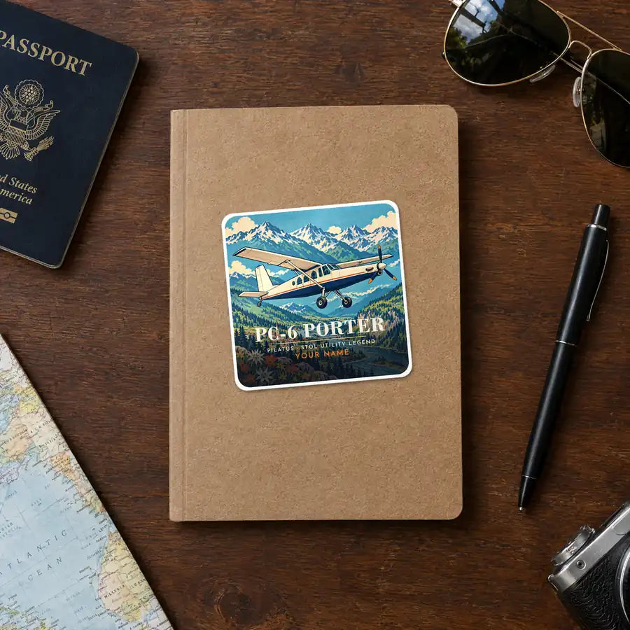 Pilatus PC-6 Porter - 3D + Name - Square Sticker - Notebook