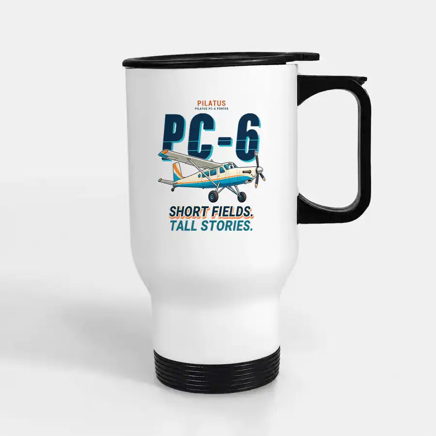Pilatus PC-6 Porter - Cartoon - Stainless Steel with Holder - White
