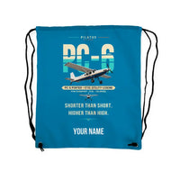 Thumbnail for Pilatus PC-6 Porter - Drawstring Bag - Original + Name - Light Blue