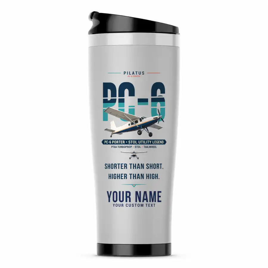 Pilatus PC-6 Porter - Original + Name - Stainless Steel (No Holder) - Light Gray