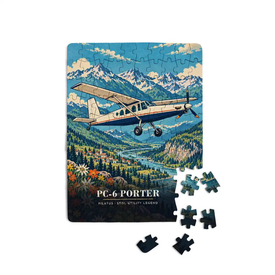 Pilatus PC-6 Porter - Vertical + Text - Canvas Puzzle