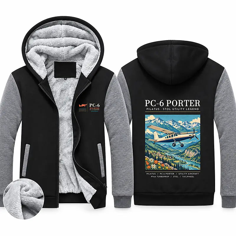 Pilatus PC-6 Porter Zipped Sweatshirts - Poster - Black & Gray