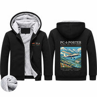 Thumbnail for Pilatus PC-6 Porter Zipped Sweatshirts - Poster - Black