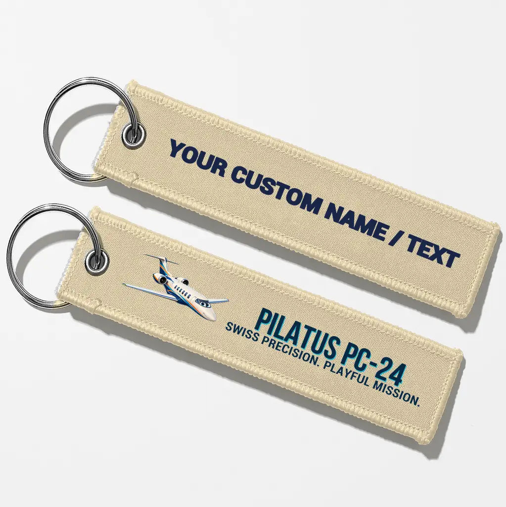 Cartoon Pilatus PC-24 Aviator Key Chains - Beige - Personalized