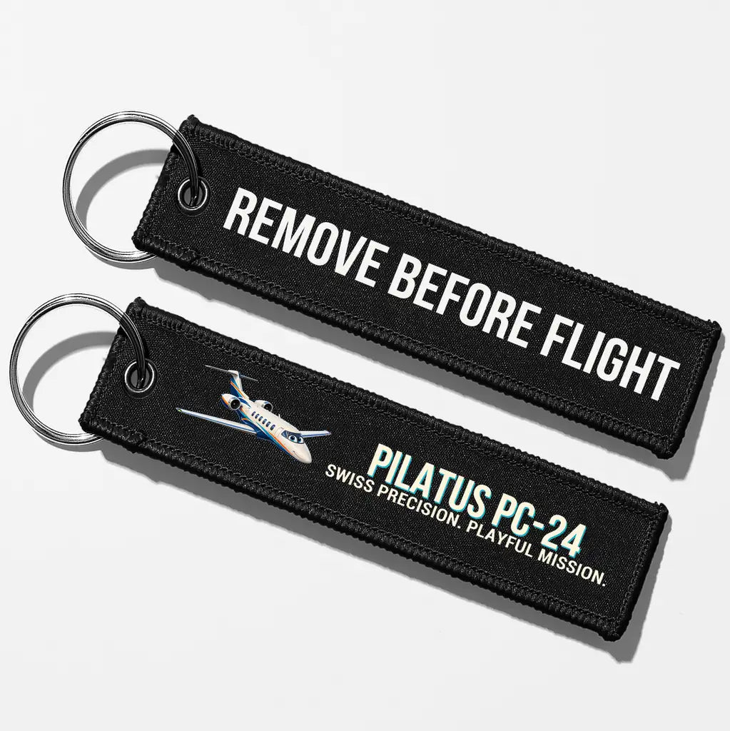 Cartoon Pilatus PC-24 Aviator Key Chains - Black - Remove Before Flight