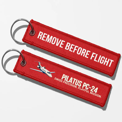 Cartoon Pilatus PC-24 Aviator Key Chains - Red - Remove Before Flight