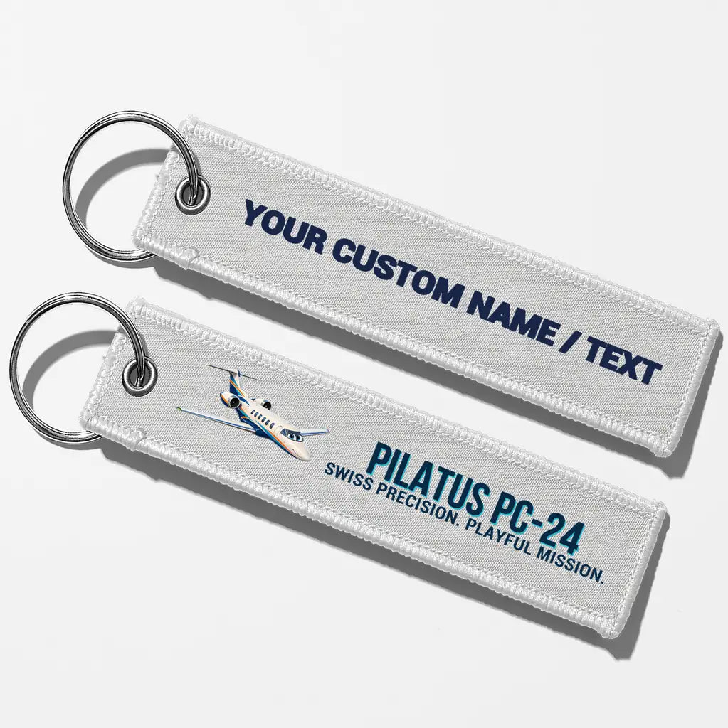 Cartoon Pilatus PC-24 Aviator Key Chains - White - Personalized