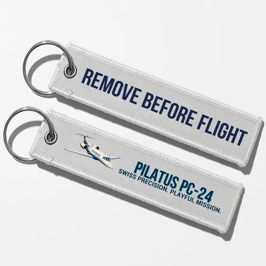 Cartoon Pilatus PC-24 Aviator Key Chains - White - Remove Before Flight