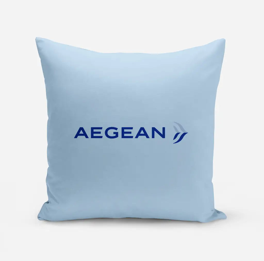Aegean Airlines design on light blue pillow
