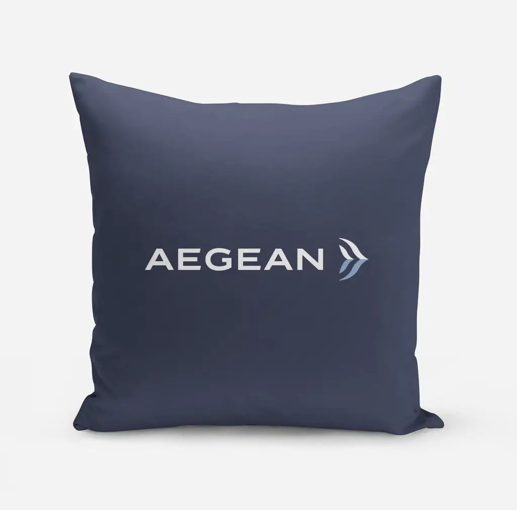 Aegean Airlines design on navy blue pillow
