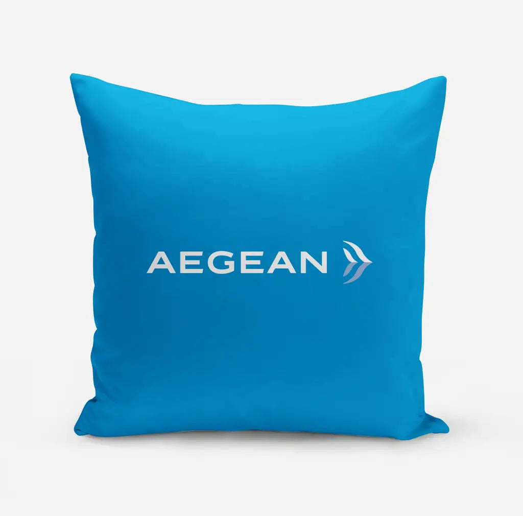 Aegean Airlines design on turquoise pillow