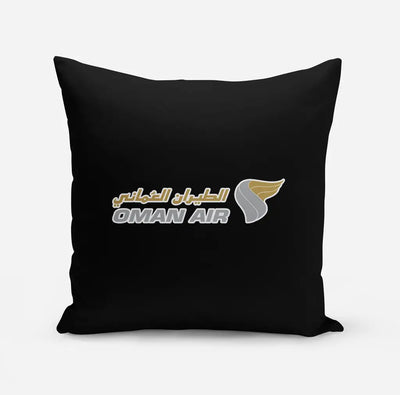 Oman Airlines design on black pillow