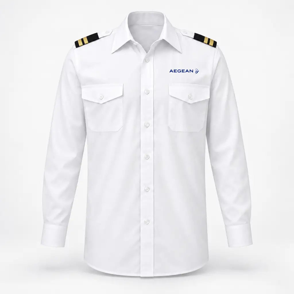 Aegean Airlines logo on 2-stripe long sleeve pilot shirt