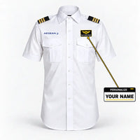 Thumbnail for Aegean Airlines logo on 3-stripe short sleeve pilot shirt with custom name badge
