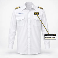 Thumbnail for Aegean Airlines logo on 4-stripe long sleeve pilot shirt with custom name badge
