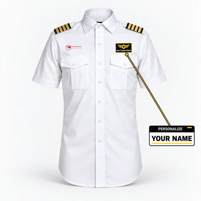 Northwest Airlines (OLD) logo on 4-stripe short sleeve pilot shirt with custom name badge