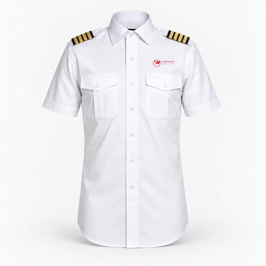 Northwest Airlines (OLD) logo on 4-stripe short sleeve pilot shirt