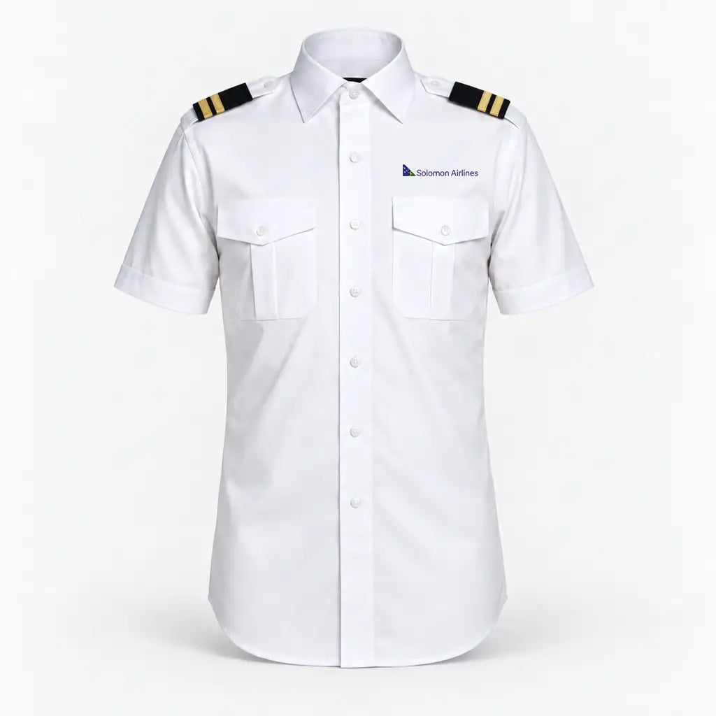 Solomon Airlines logo on 2-stripe short sleeve pilot shirt