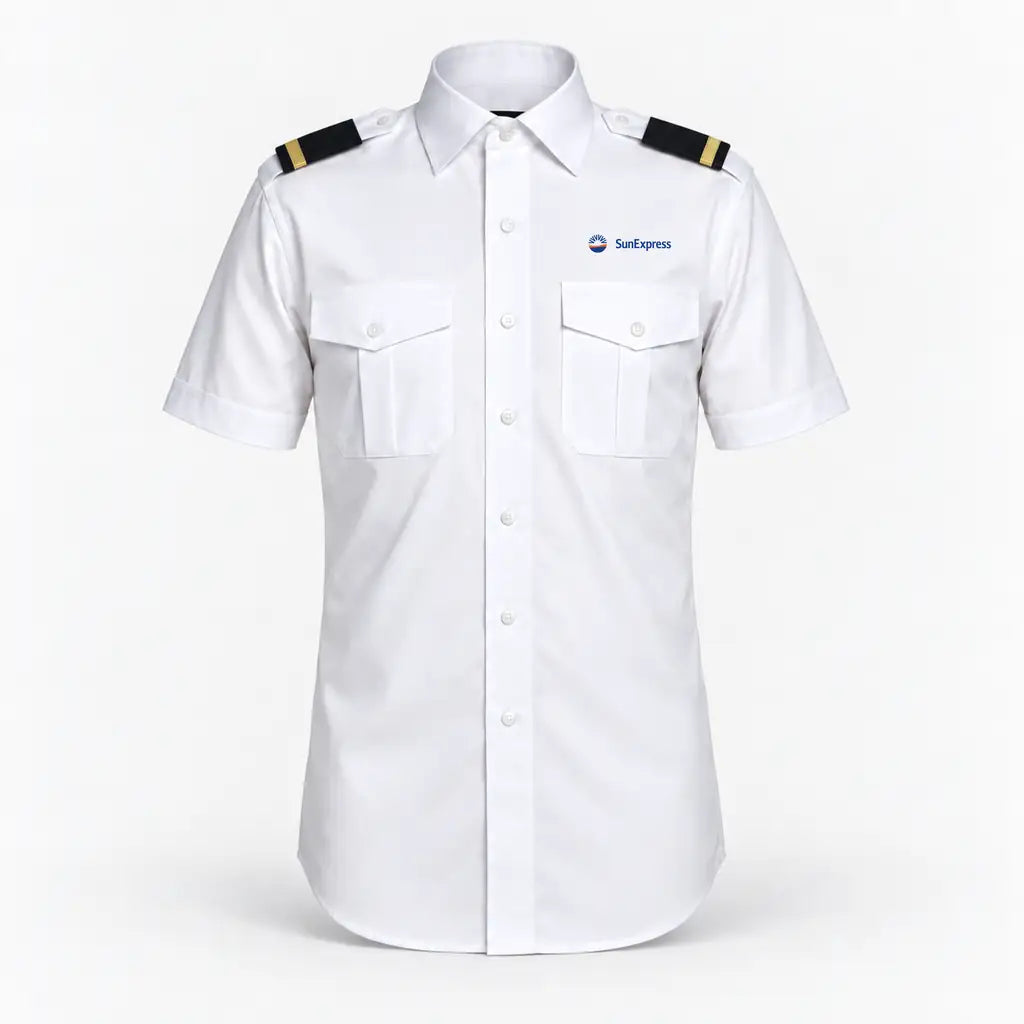 SunExpress logo on 1-stripe short sleeve pilot shirt