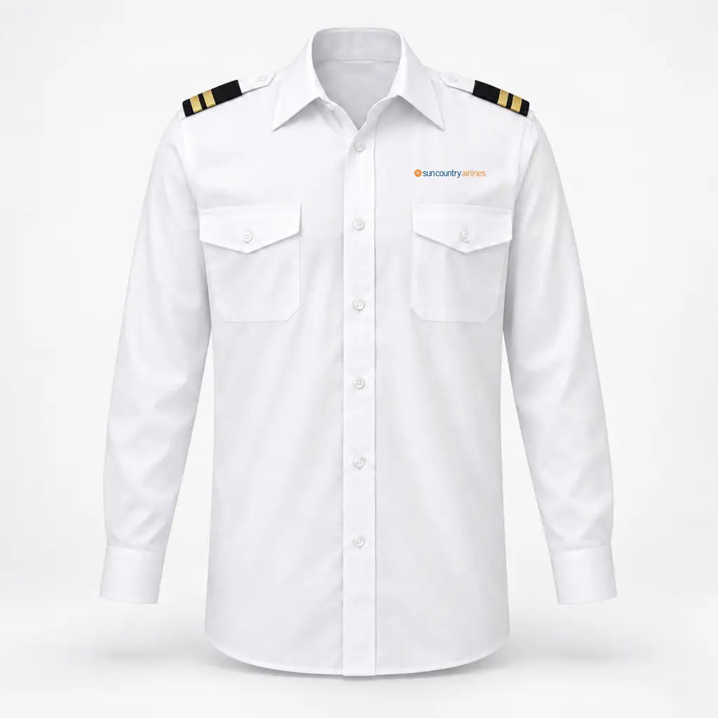 Sun Country Airlines logo on 2-stripe long sleeve pilot shirt