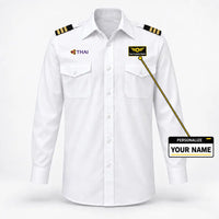 Thumbnail for Thai Airways logo on 3-stripe long sleeve pilot shirt with custom name badge