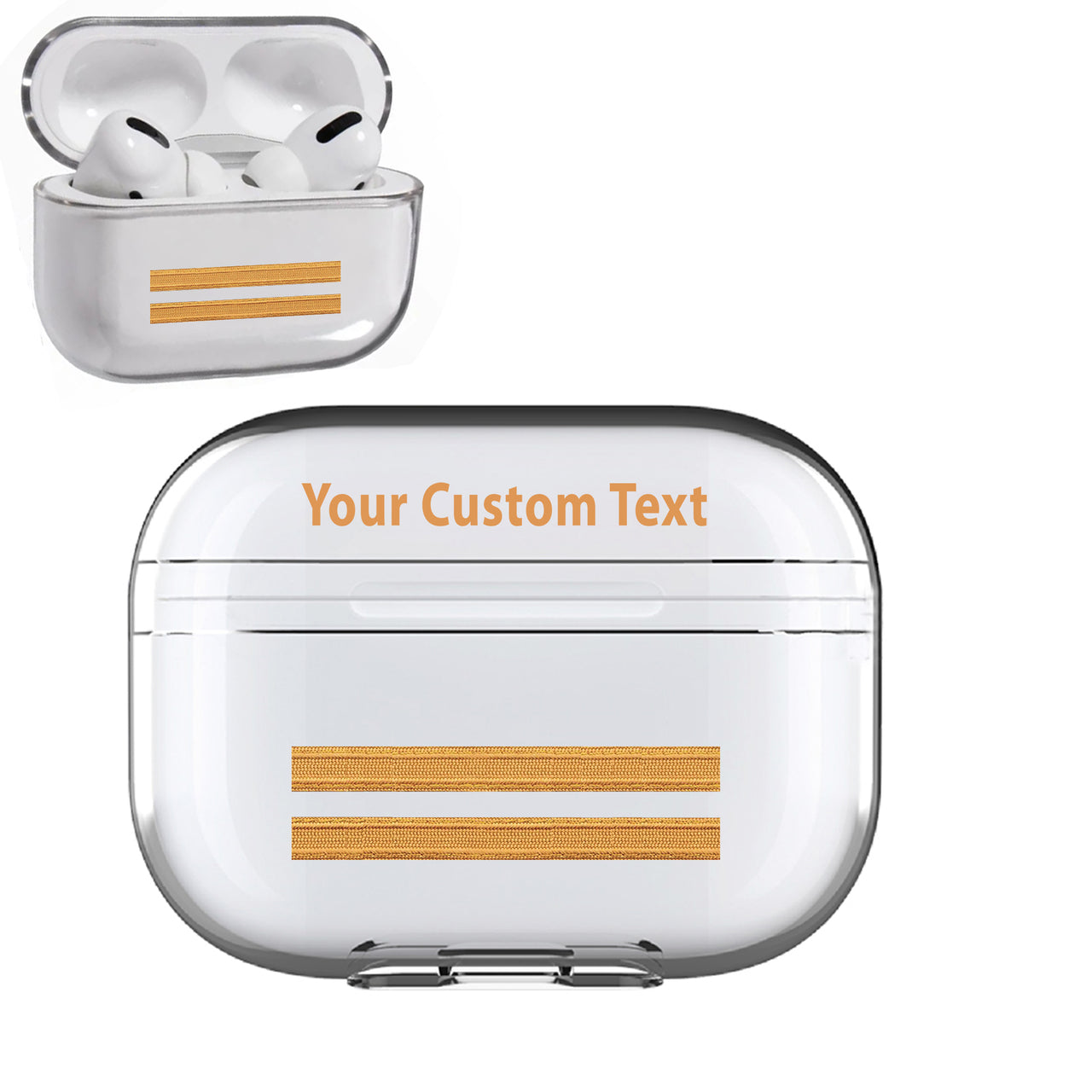 Customizable Name & Golden Pilot Epaulettes (4,3,2 Lines) Designed Transparent Earphone AirPods "Pro" Cases