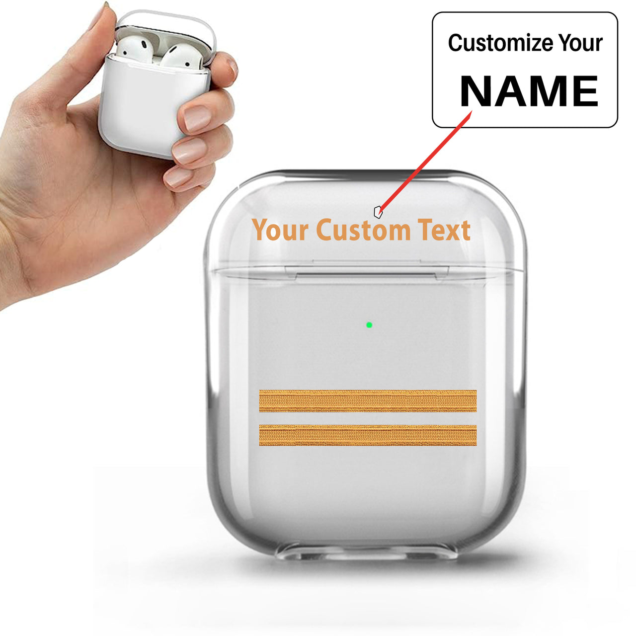 Customizable Name & Golden Pilot Epaulettes (4,3,2 Lines) Designed Transparent Earphone AirPods Cases