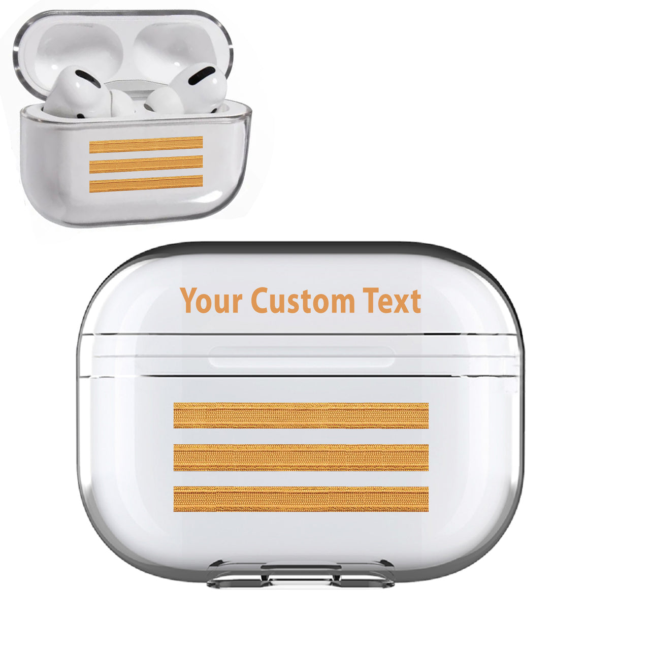 Customizable Name & Golden Pilot Epaulettes (4,3,2 Lines) Designed Transparent Earphone AirPods "Pro" Cases