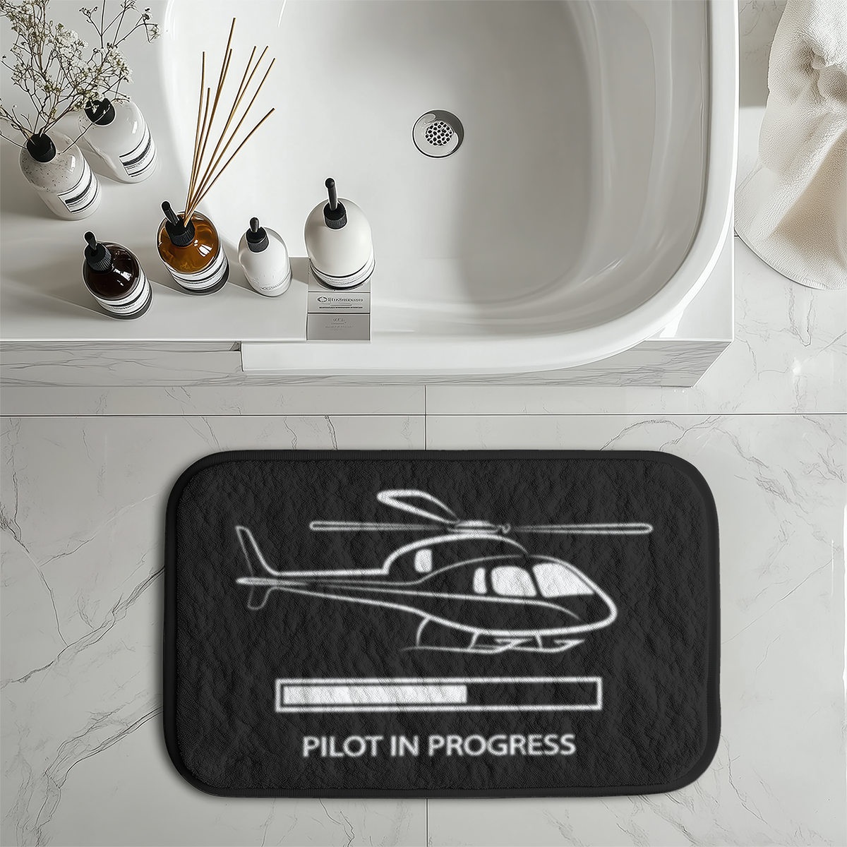 Pilot In Progress (Helicopter) Designed Bath Mats