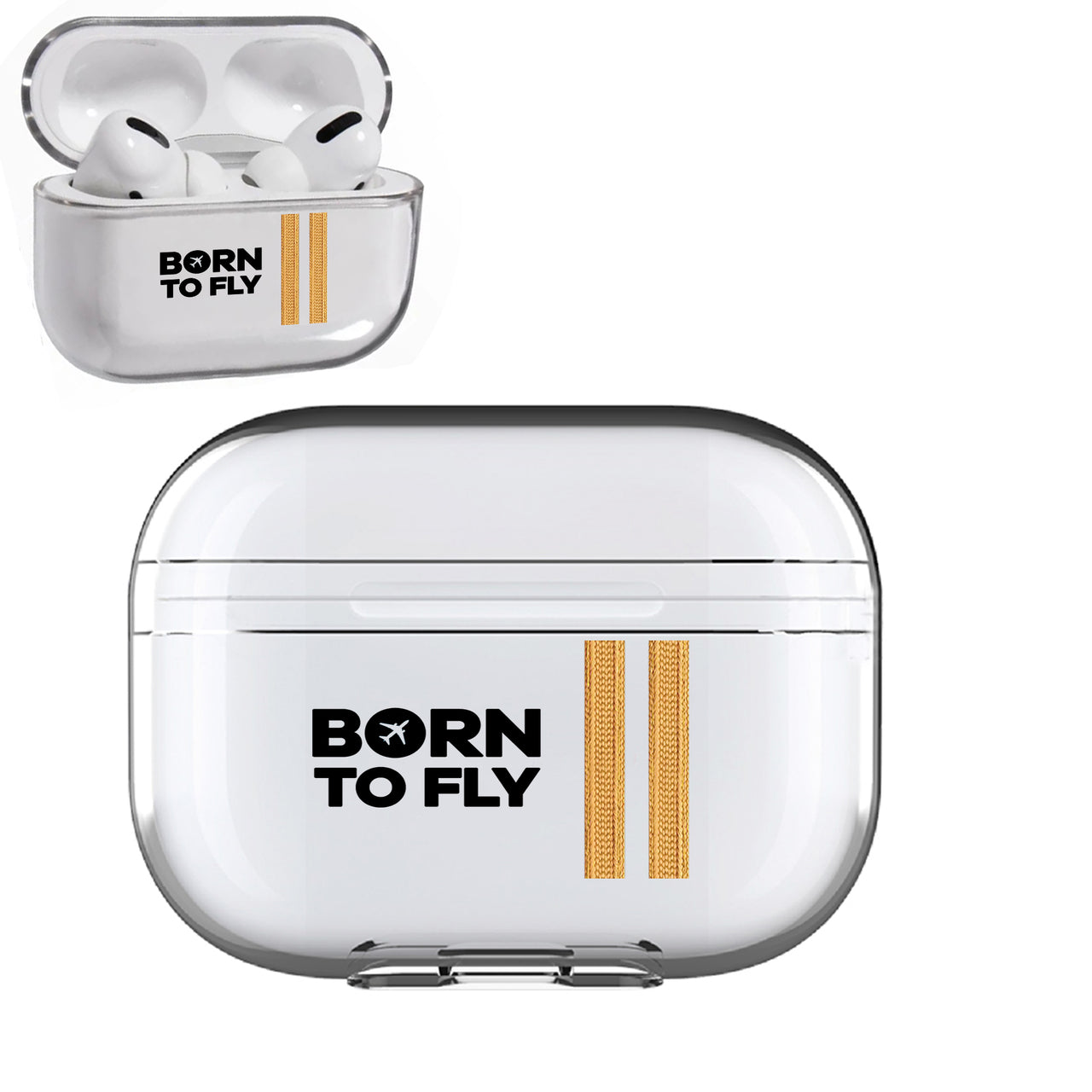 Born to Fly & Pilot Epaulettes (4,3,2 Lines) Designed Transparent Earphone AirPods "Pro" Cases