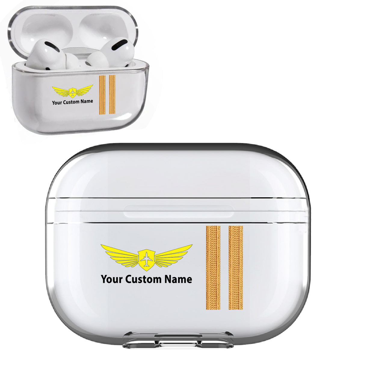 Customizable Name & Badge & Golden Special Pilot Epaulettes (4,3,2 Lines) Designed Transparent Earphone AirPods "Pro" Cases