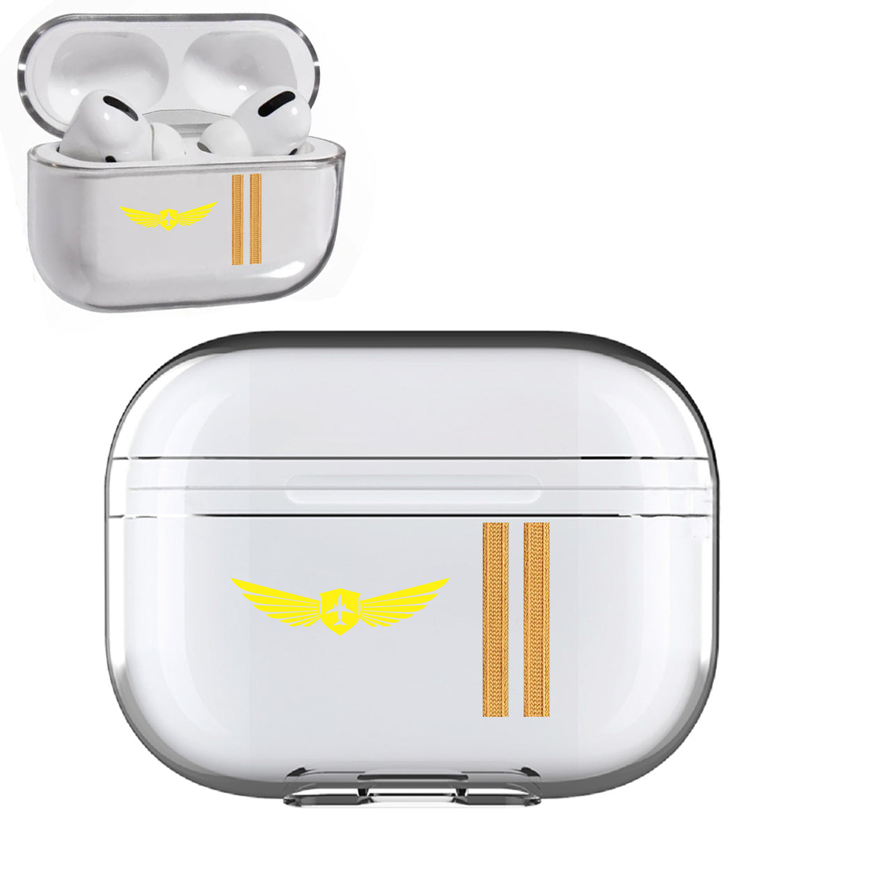 Badge & Golden Epaulettes (4,3,2 Lines) Designed Transparent Earphone AirPods "Pro" Cases