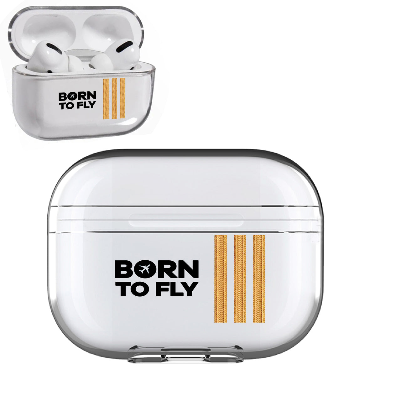 Born to Fly & Pilot Epaulettes (4,3,2 Lines) Designed Transparent Earphone AirPods "Pro" Cases