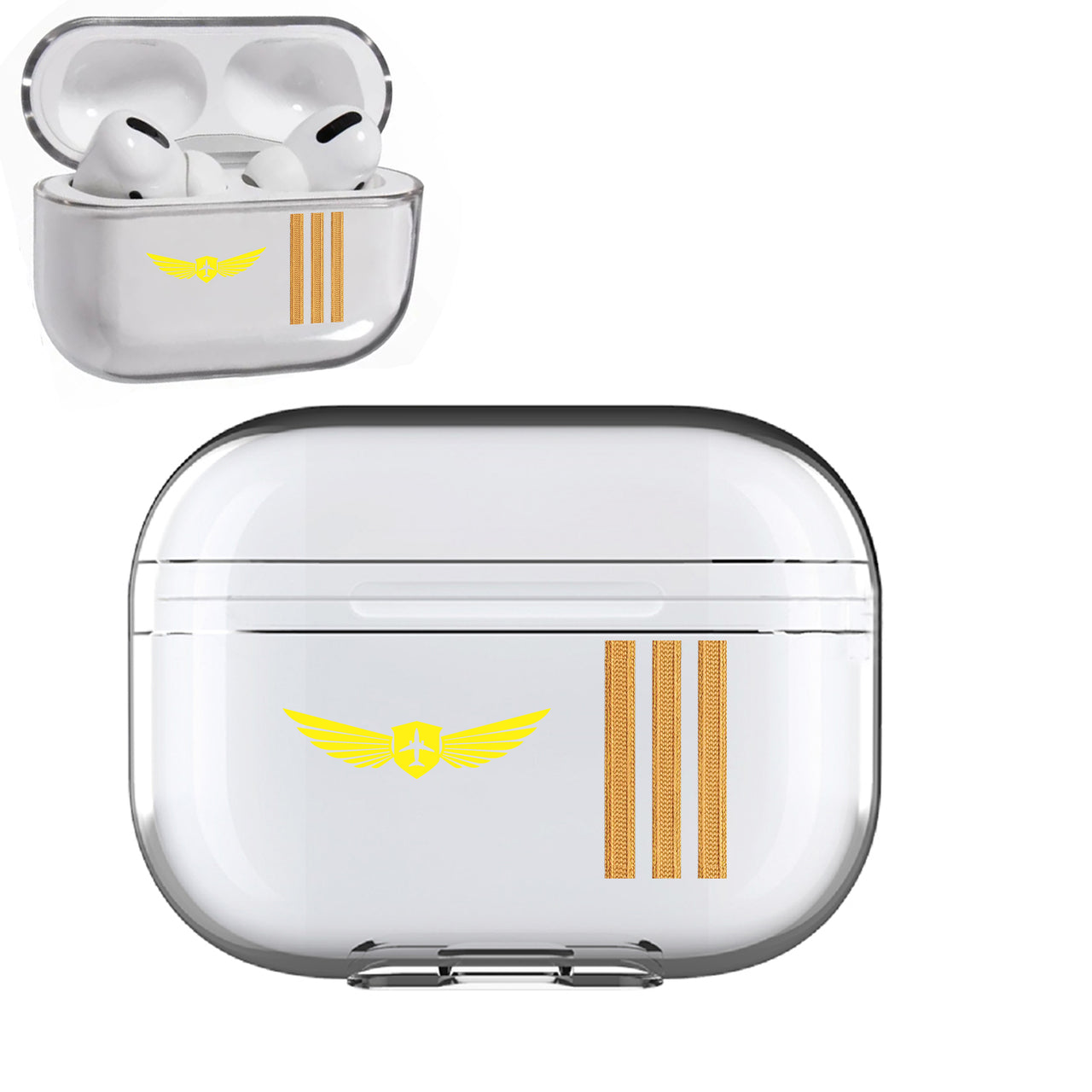 Badge & Golden Epaulettes (4,3,2 Lines) Designed Transparent Earphone AirPods "Pro" Cases