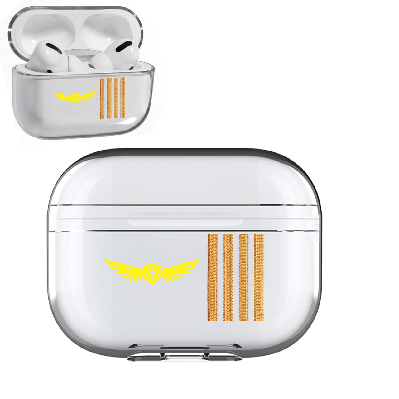 Badge & Golden Epaulettes (4,3,2 Lines) Designed Transparent Earphone AirPods "Pro" Cases