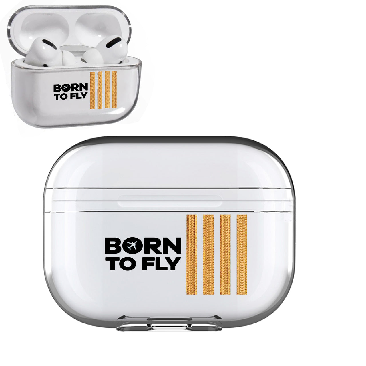 Born to Fly & Pilot Epaulettes (4,3,2 Lines) Designed Transparent Earphone AirPods "Pro" Cases