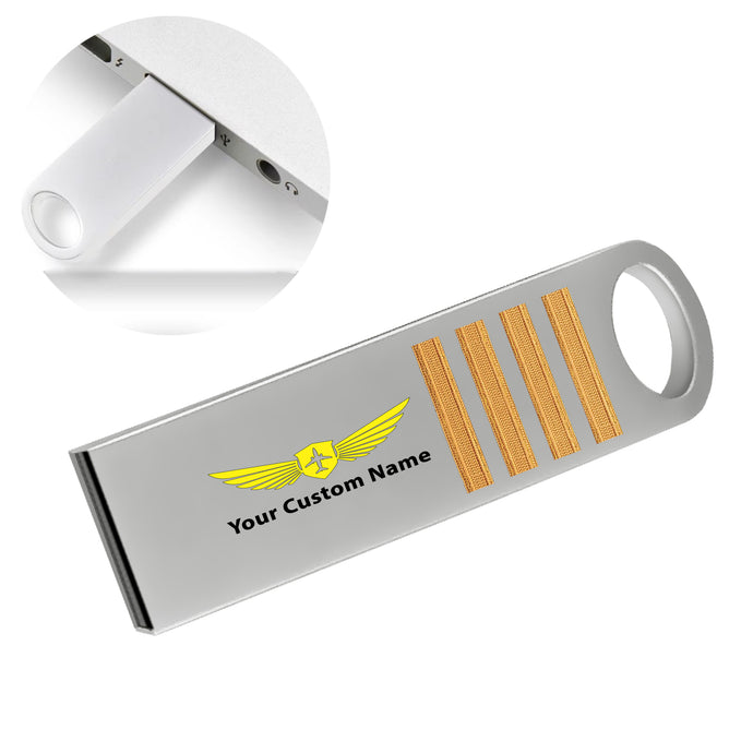 Customizable Name & Badge & Golden Special Pilot Epaulettes (4,3,2 Lines) Designed Waterproof USB Devices