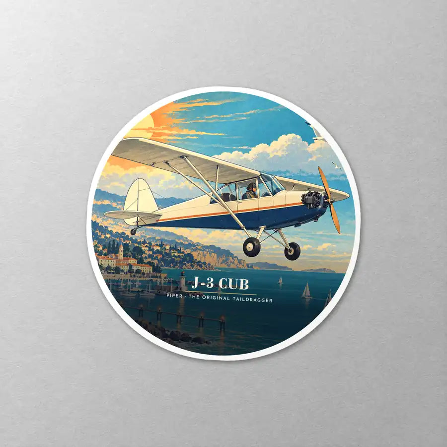 Piper J-3 Cub - 3D - Circle Sticker - Close-up
