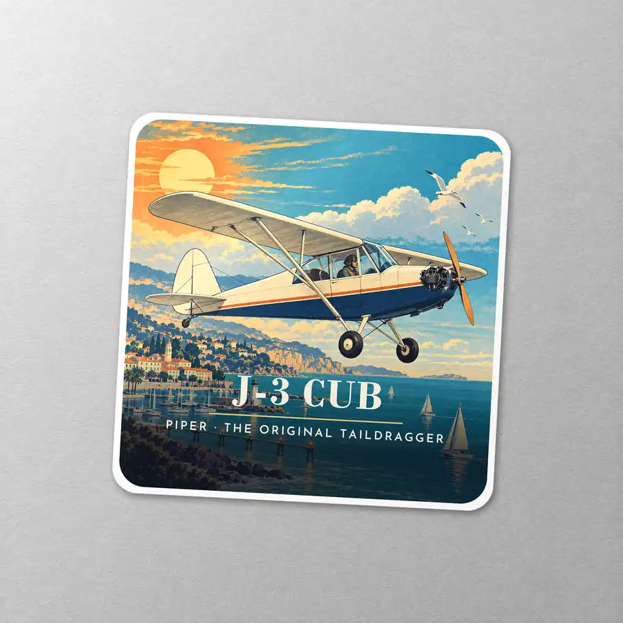 Piper J-3 Cub - 3D - Square Sticker - Close-up