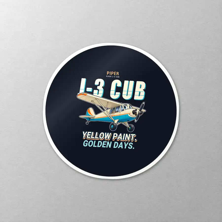 Piper J-3 Cub - Cartoon - Circle Sticker - Close-up