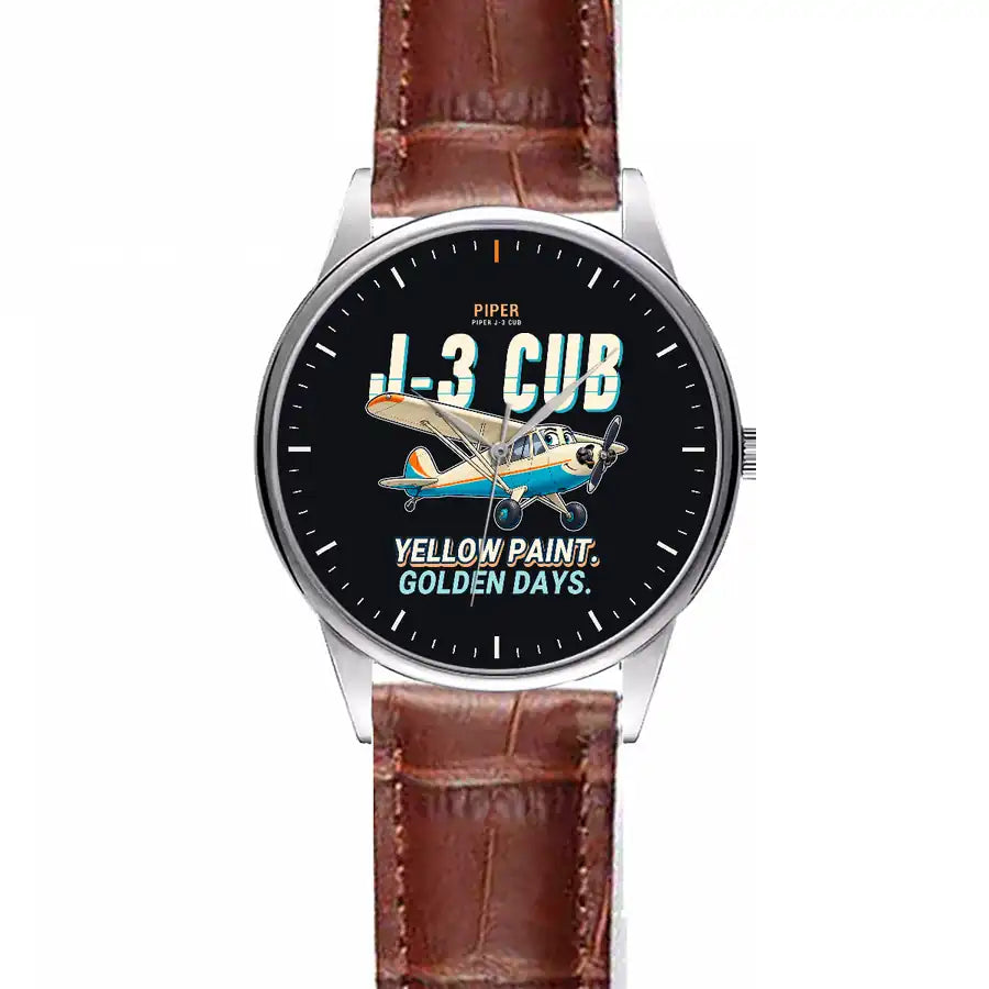 Piper J-3 Cub - Cartoon - Leather Strap - Striped Brown Leather Strap