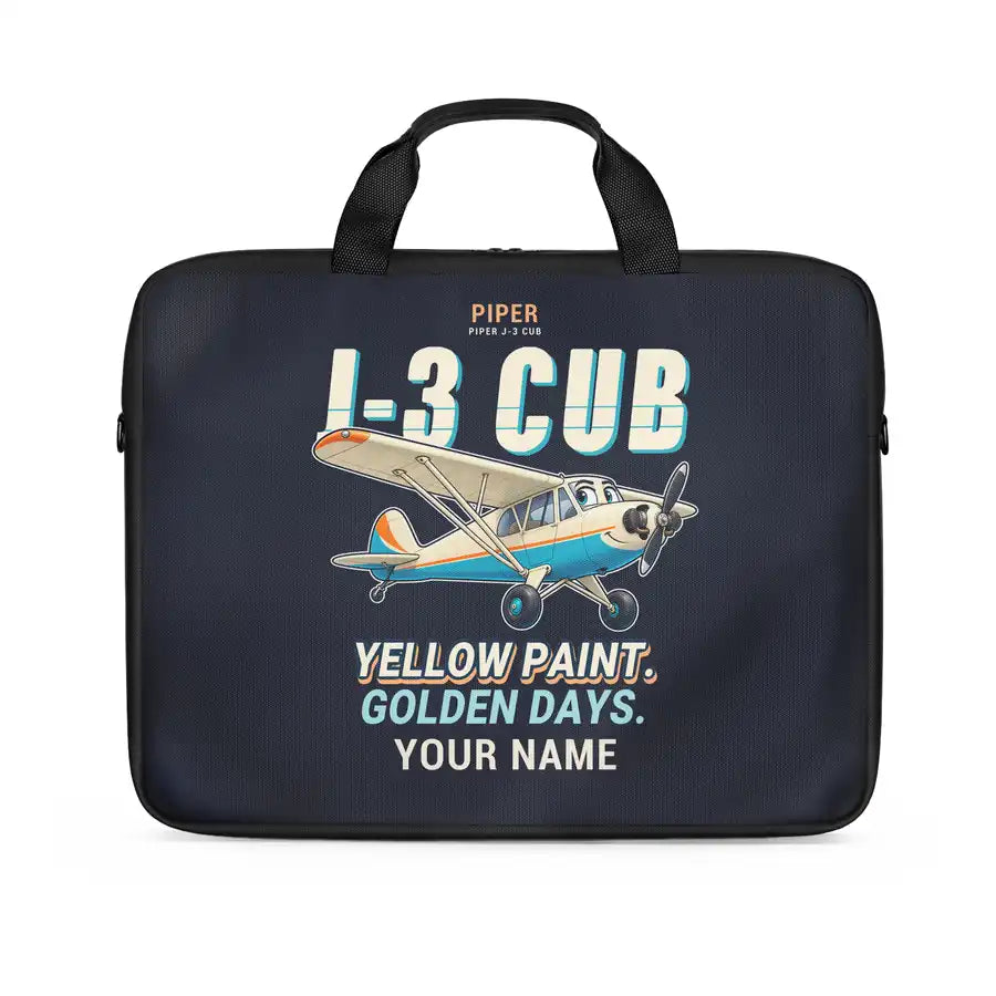 Piper J-3 Cub - Cartoon + Name - Laptop Bag