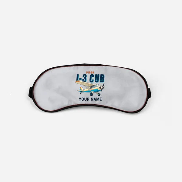 Piper J-3 Cub - Cartoon + Name - Sleep Mask - Light Gray