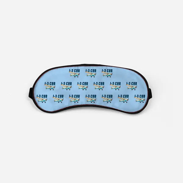 Piper J-3 Cub - Cartoon Pattern - Sleep Mask - Light Blue