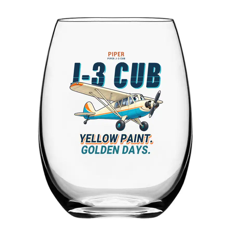 Piper J-3 Cub - Cartoon - Water & Drink Glass