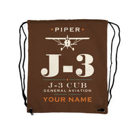 Thumbnail for Piper J-3 Cub - Drawstring Bag - Heritage + Name - Brown