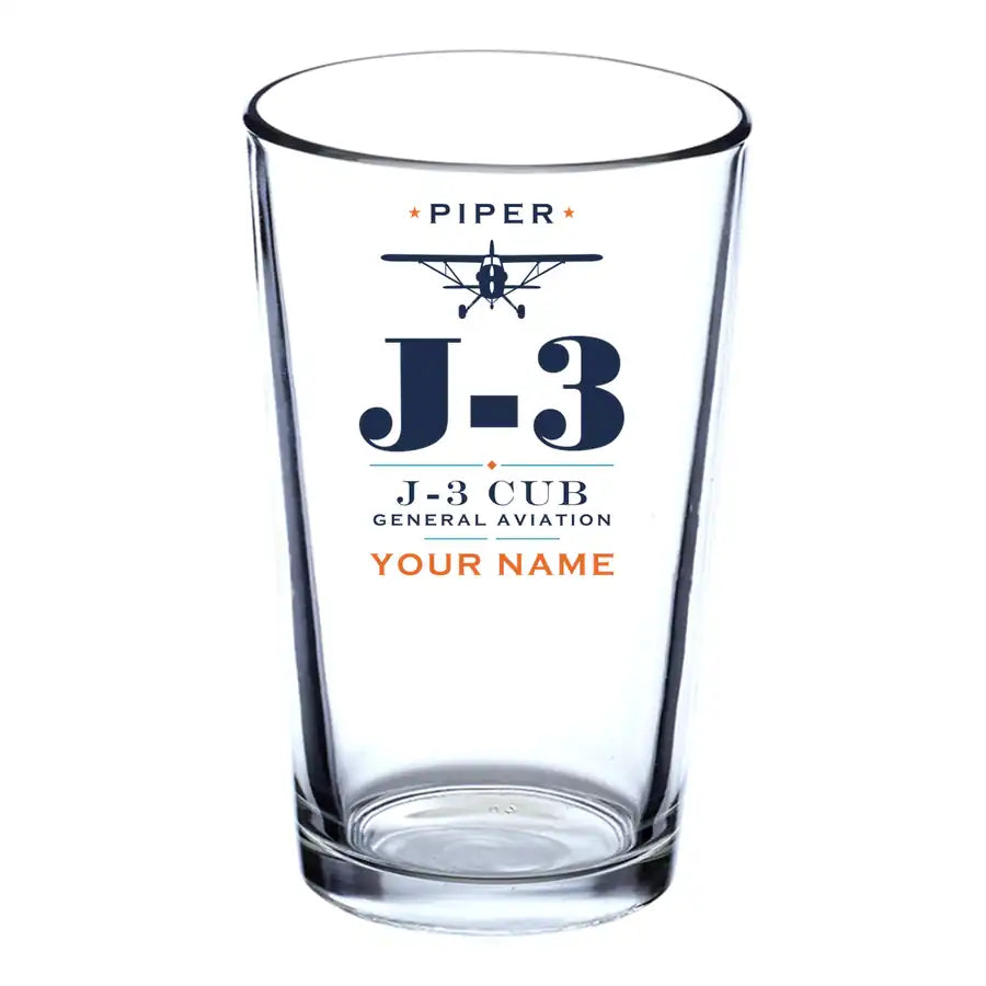 Piper J-3 Cub - Heritage + Name - Beer & Water Glass