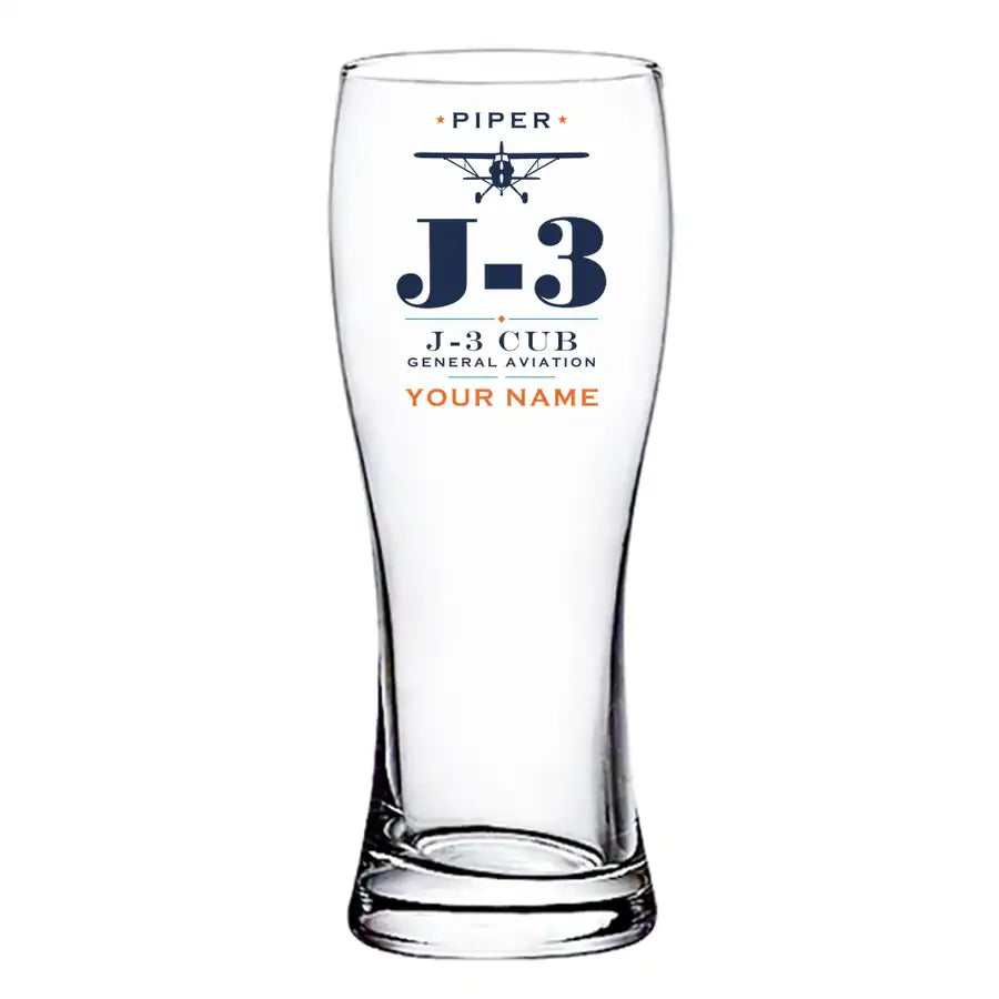 Piper J-3 Cub - Heritage + Name - Pilsner Beer Glass