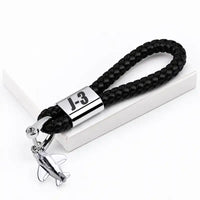Thumbnail for Piper J-3 Cub - Leather Key Chain - Braided Leather - Tag - Black